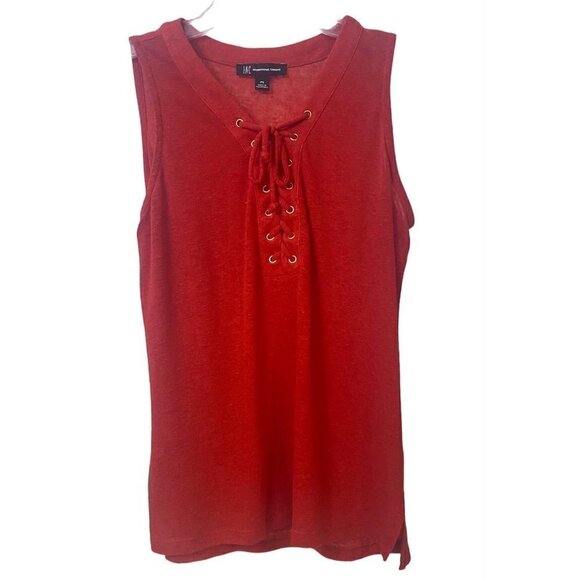 INC International Concept Linen Blend Lace Tie-Up Tank Top, Red,  Womens P/S - Picture 2 of 9